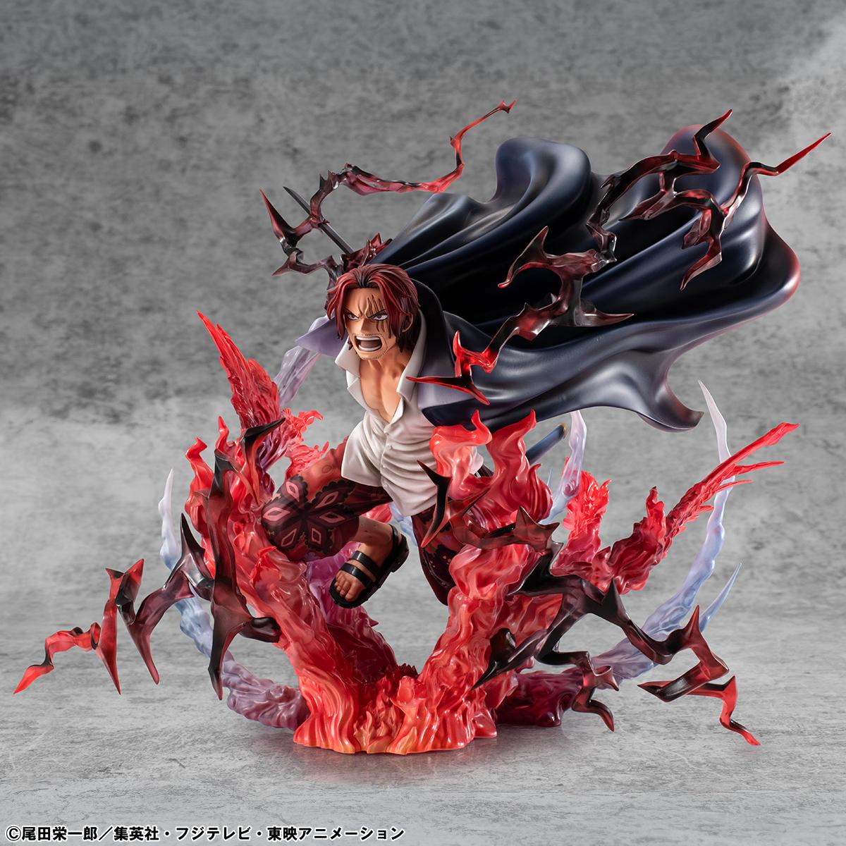 Dynamic side angle of Portrait of Pirates Red-Haired Shanks statue performing the Kamusari technique.