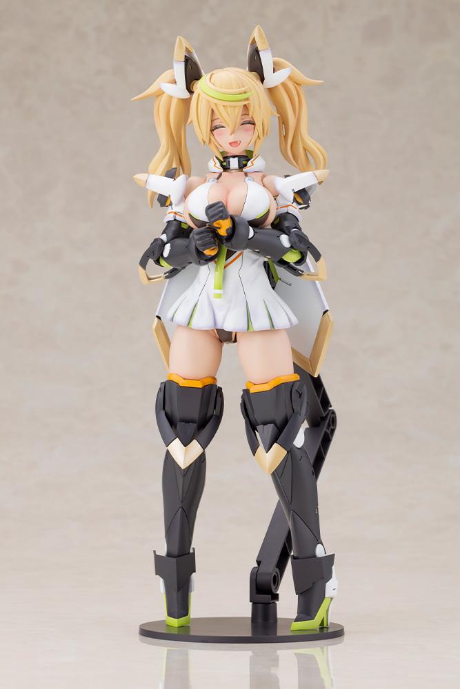 Front view of the Phantasy Star Online 2 es Grande Gene Stellatears Version model kit attached to a black circular display stand against a neutral background.
