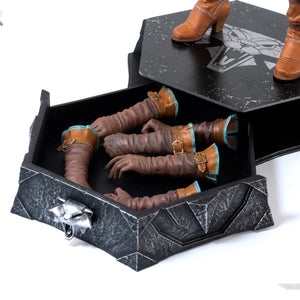 Close-up of the figure's base, showing the lift-off lid revealing storage space for the interchangeable hand sets.