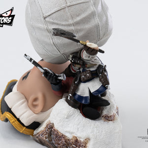 A detailed close-up of the PureArts Qlectors Connor figure, highlighting the action of the scene with a focus on his pose and the British soldier's head.