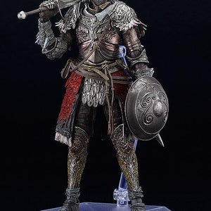Front full-body view of the figma Raging Wolf figure mounted on a transparent hexagonal display stand against a solid black studio background.