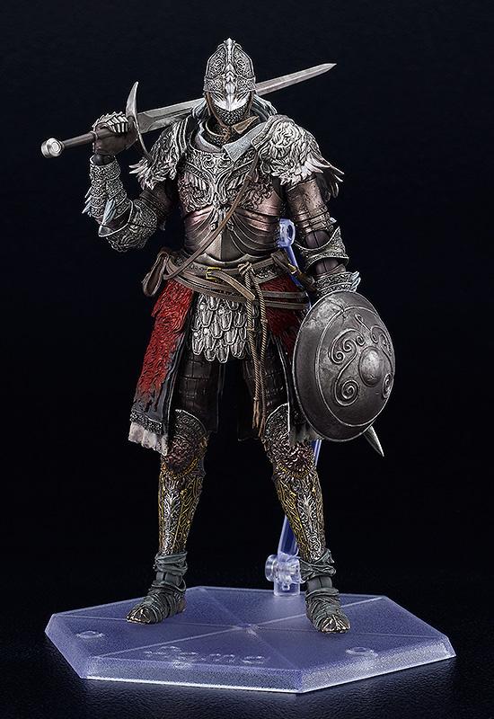 Front full-body view of the figma Raging Wolf figure mounted on a transparent hexagonal display stand against a solid black studio background.