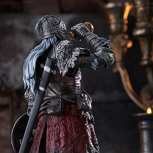 Rear three-quarter view of the faging Wolf figure tilting his helmeted head back to drink from the gold and red Flask of Crimson Tears accessory.