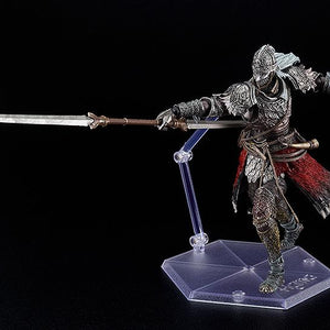 Articulated figma Raging Wolf action figure in a dynamic lunging stance, thrusting a long silver twinblade spear weapon forward.