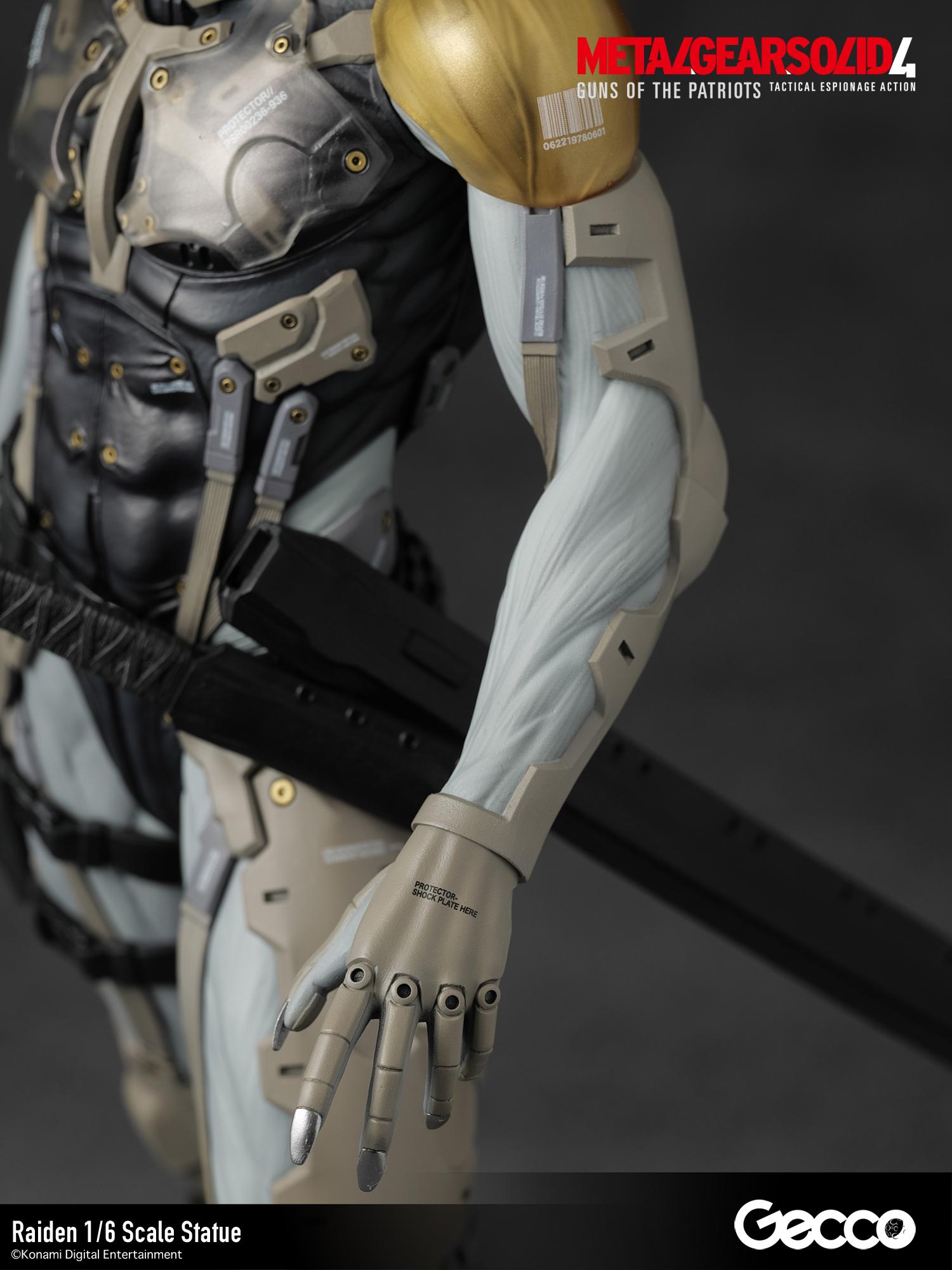 Macro shot of Raiden's arm highlighting the realistic cybernetic muscle fibers and armored forearm plating.