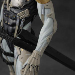 Macro shot of Raiden's arm highlighting the realistic cybernetic muscle fibers and armored forearm plating.