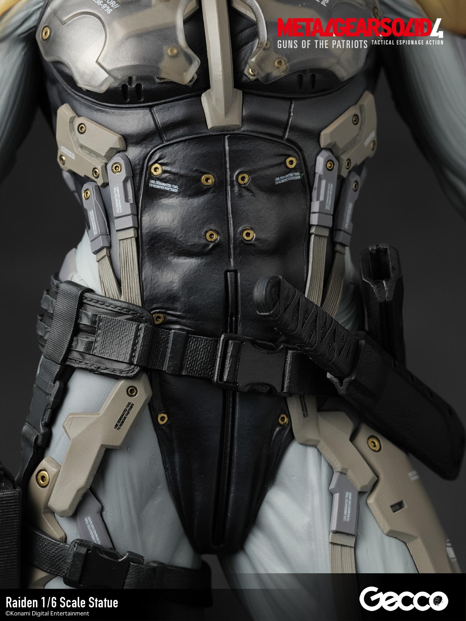 Frontal view of the intricate cyborg exoskeleton torso showing mechanical fasteners and plating.