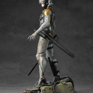 Profile shot of Raiden in his cyborg armor highlighting the tactical knife and holster.