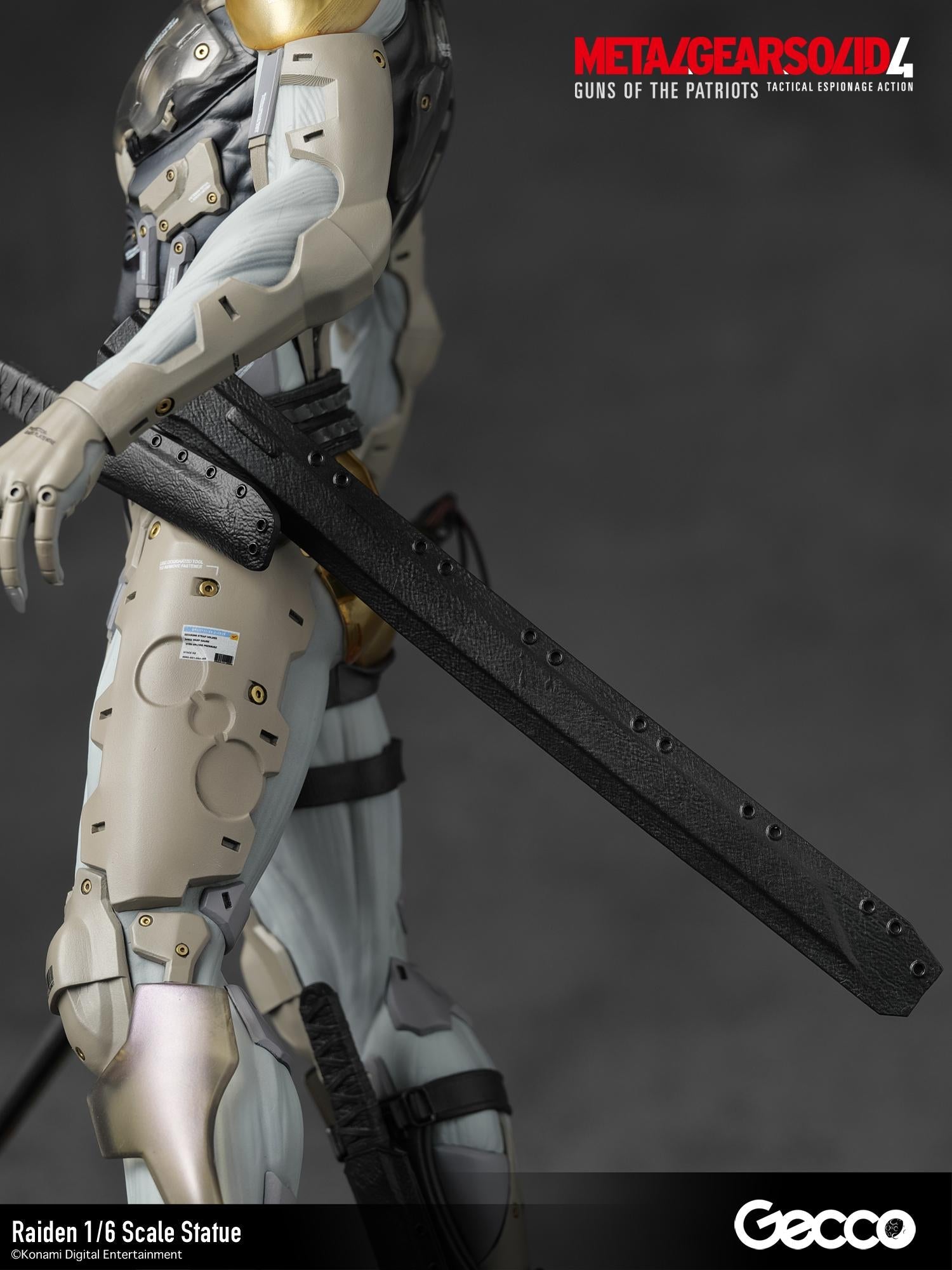 Detailed shot of the textured scabbard for Raiden's high-frequency blade.