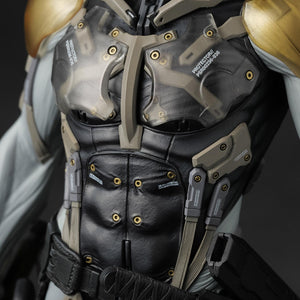 Close-up of the torso armor showing mechanical fasteners and the open-close chest plate mechanism.