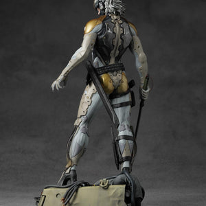 Rear profile view of the Raiden statue showcasing the intricate mechanical spine and back plating.
