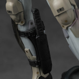 Close-up of the combat knife sheath and high-frequency blade handle on the Raiden figure.