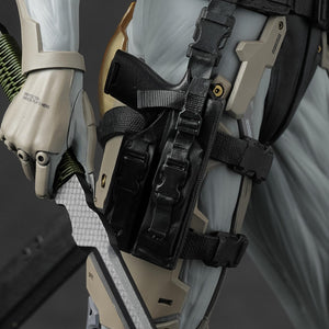 Close-up of Raiden's high-detail tactical pistol holster and combat knife hilt.