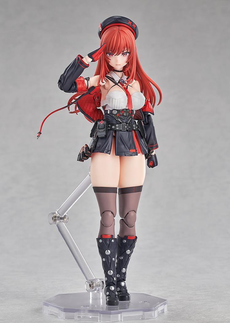 Poseable Rapi: Red Hood figure performing a military salute with a serious facial expression.