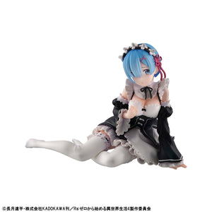 Front view of the Melty Princess Rem palm-size figure in her classic black and white maid outfit, featuring a bashful expression.