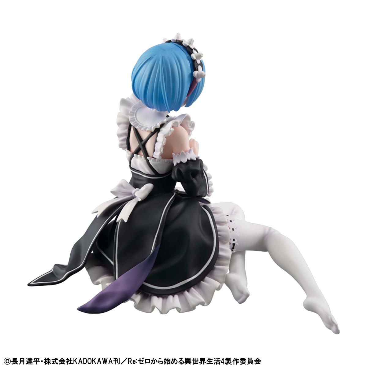 Rear view of the palm-size Rem figure showing the detailed maid dress ribbons and headpiece.