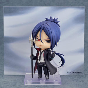 REBORN! Mukuro Rokudo Nendoroid figure holding trident upright in front of mist background effect sheet.