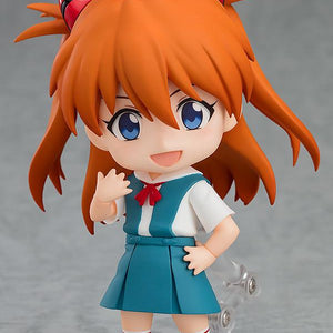 Rebuild of Evangelion Asuka Shikinami Langley Nendoroid figure standing on a clear display stand with hands on hips