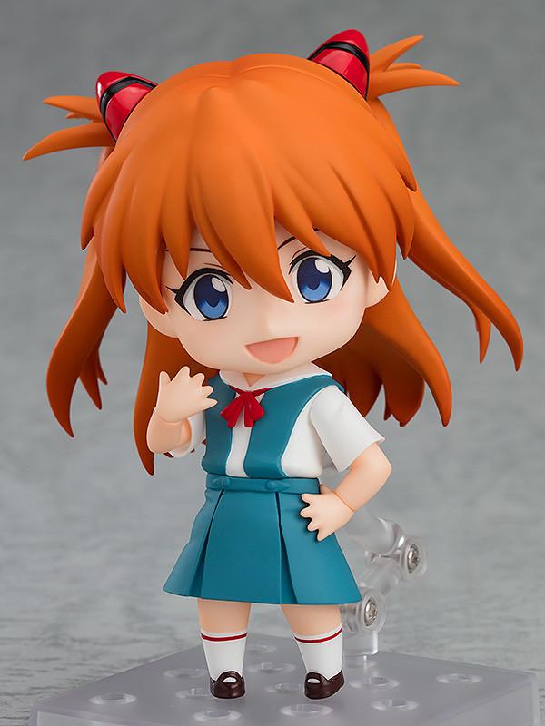 Rebuild of Evangelion Asuka Shikinami Langley Nendoroid figure standing on a clear display stand with hands on hips