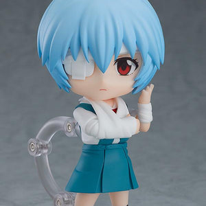 Rei Ayanami Nendoroid figure displaying her injured appearance with optional eye patch and arm bandage parts