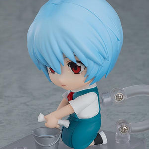 Rei Ayanami Nendoroid figure posed using kneeling lower-half parts wringing a rag into a cleaning bucket