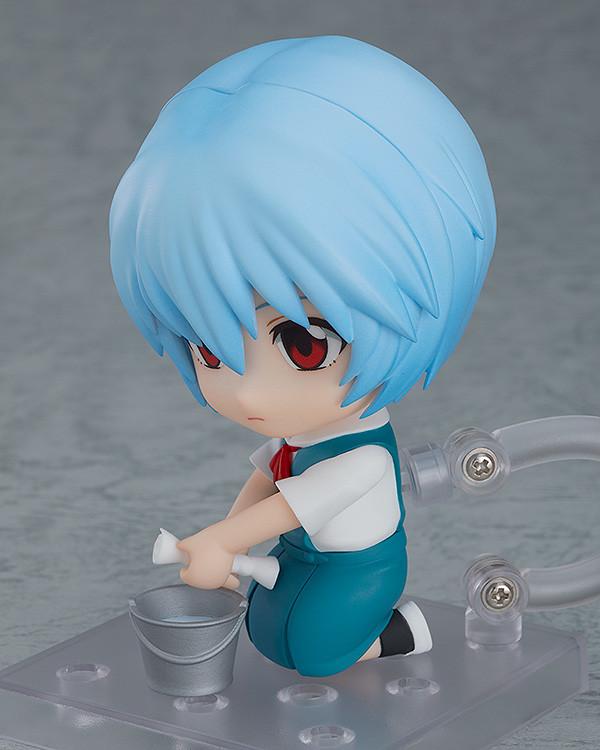 Rei Ayanami Nendoroid figure posed using kneeling lower-half parts wringing a rag into a cleaning bucket