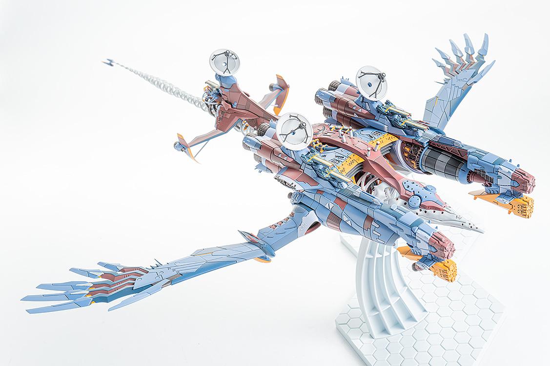Full profile view of the AAA Wunder aerial battleship model kit in horizontal flight mode.