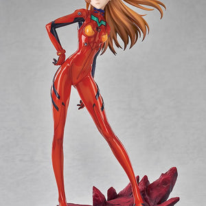 Studio shot of the Asuka Shikinami Langley figure featuring her signature orange hair and red EVA-02 plugsuit.