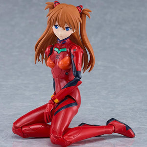 PLAMATEA Asuka Shikinami Langley model kit kneeling on the ground with a somber blushing expression.