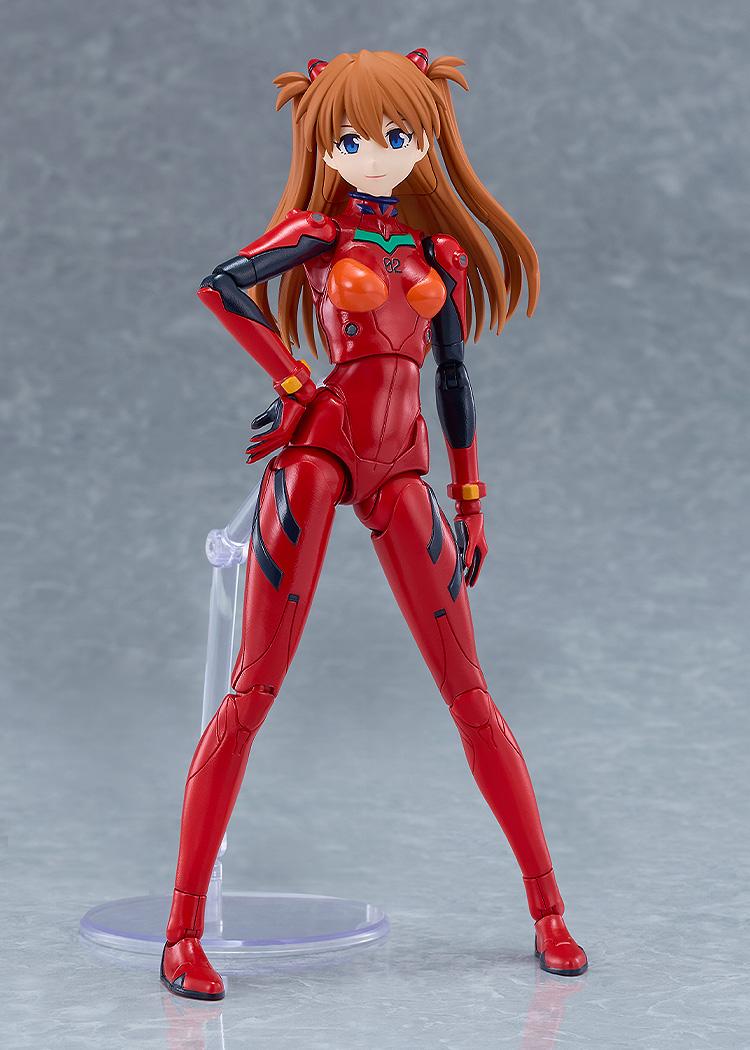 Rebuild of Evangelion PLAMATEA Asuka Shikinami Langley model kit in red plugsuit standing with hand on hip on display stand.