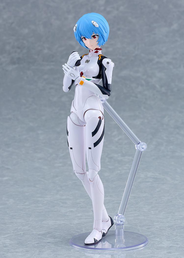 PLAMATEA Rei Ayanami model kit figure featuring a smiling face plate while holding a glasses case accessory.