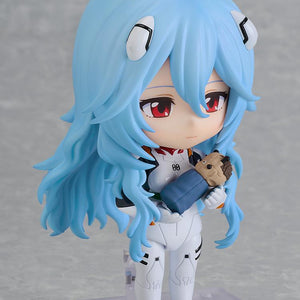 Rei Ayanami Nendoroid holding the swallow accessory while using her standard expression face plate.