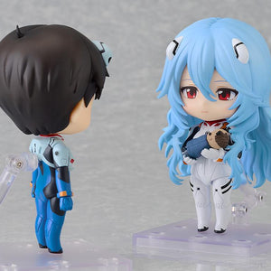 Rei Ayanami Long Hair Version Nendoroid posed facing a Shinji Ikari Nendoroid (sold separately).