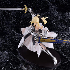 High angle view of the Saber Lily plastic model kit showcasing the dynamic movement sculpted into her white dress.