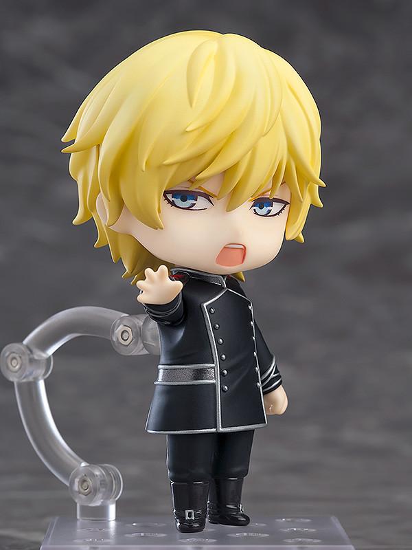 Standing Reinhard von Lohengramm Nendoroid with a shouting face plate and outstretched hand in a commanding pose.