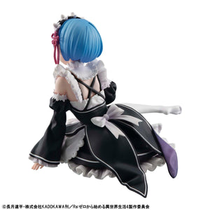 High-angle back view of Rem in her maid outfit, highlighting the intricate sculpting of her dress and hair.