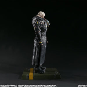 Side profile of the Nemesis statue against a black background, focusing on the character's hunched posture and massive scale.