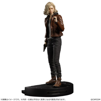 Full-body front view of the 12-inch Grace Ashcroft figure from Resident Evil Requiem, holding a handgun and a flashlight on a character-specific base.