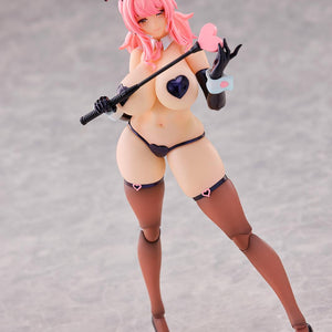 Full-length view of the highly detailed Nicole action figure in a reverse bunny girl outfit holding a pink heart whip.