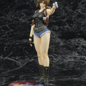 Front-facing full-length view of the non-articulated Revy DIGSTA statue from Black Lagoon holding a silver pistol in a dynamic shooting stance.