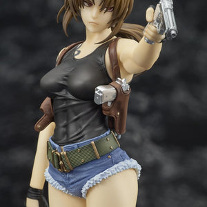 Upper-body studio portrait of the non-posable Revy figure from Black Lagoon, capturing her iconic amber eyes and fierce glare.