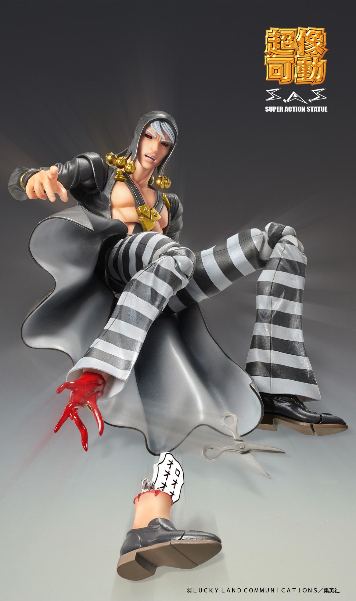 Dramatic action pose of the Medicos Risotto Nero figure pointing forward while utilizing the shouting combat face plate expression.