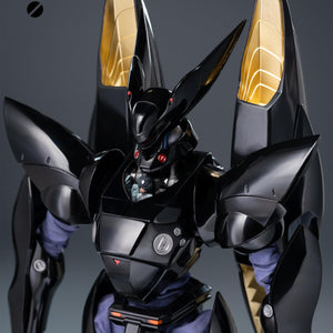 Close-up of ROBO-DOU Griffon with lifted head and collar armor revealing Bud Renard Harchand pilot figure inside the cockpit.