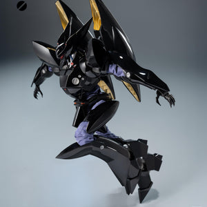 Action shot of ROBO-DOU Griffon Aqua Unit executing an aerial diving strike with clawed manipulator hands.
