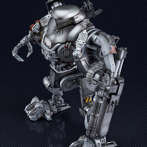 High-angle view of the RoboCain MODEROID kit showcasing the silver runner colors and detailed ammunition belt.