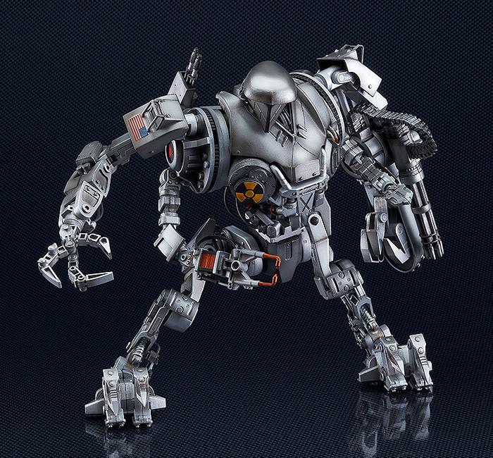 The RoboCain model kit in a dynamic wide-legged stance with all secondary arms fully articulated.