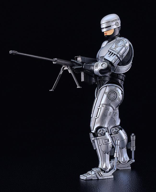 Profile view of the RoboCop 3 model kit using the high-caliber Cobra Assault Cannon with tripod.