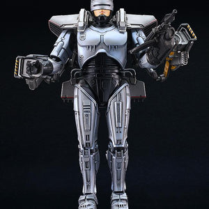 Full body shot of the RoboCop 3 model kit with jetpack gear in a powerful standing pose against a black background.