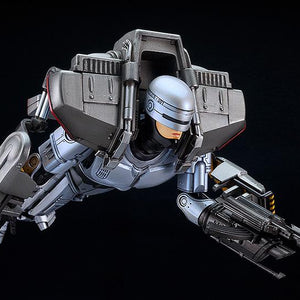 Action pose of the RoboCop 3 model kit flying forward using the jetpack and specialized forward-facing head parts.