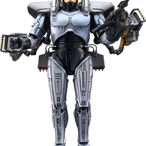 Front view of the MODEROID RoboCop 3 plastic model kit fully equipped with the jetpack and Gunarm accessories.